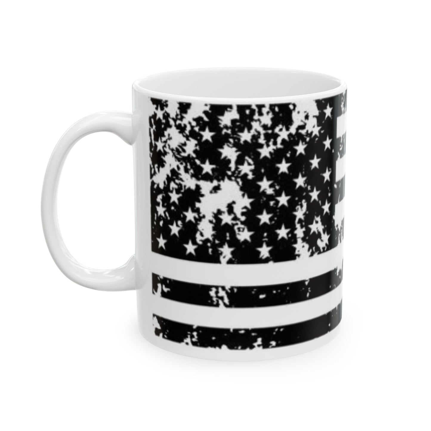 Blacked out USA Flag Ceramic Mug, (11oz, 15oz)