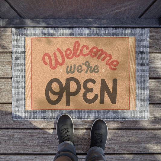 Welcome we're open Doormat